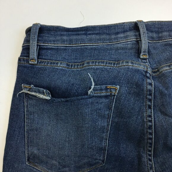 FRAME Le Skinny De Jeanne Knickerson Wash Raw Hem Logo Hardware Distressed Jeans - Picture 12 of 14